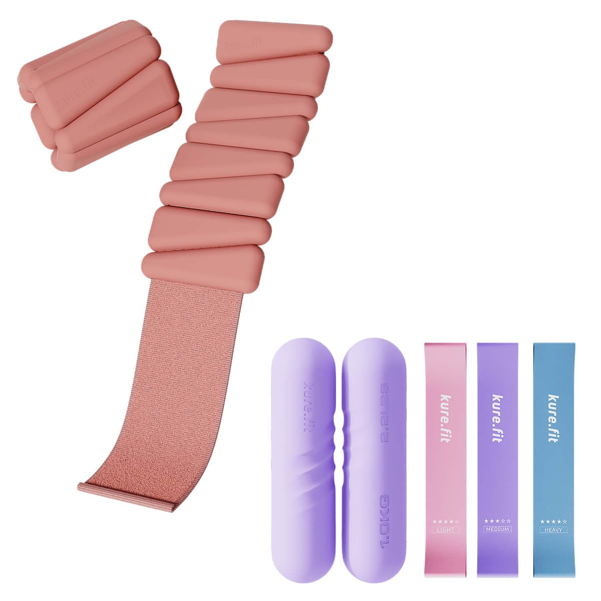 kure.fit Peach Wrist & Ankle Weights + Purple Hand Weight Bars Bundle Set