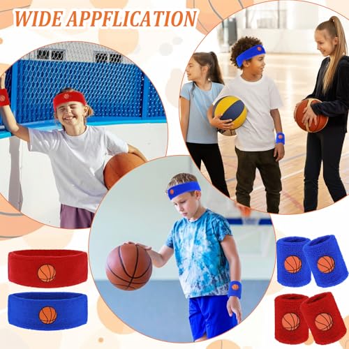 6 Pcs Sweatband Set, Including 4 Moisture Wicking Athletic Wristband and 2 Headbands Wrist Sweatband Sports Terry Cloth Sweat Absorbing Head Band for Workout for Kids Teens
