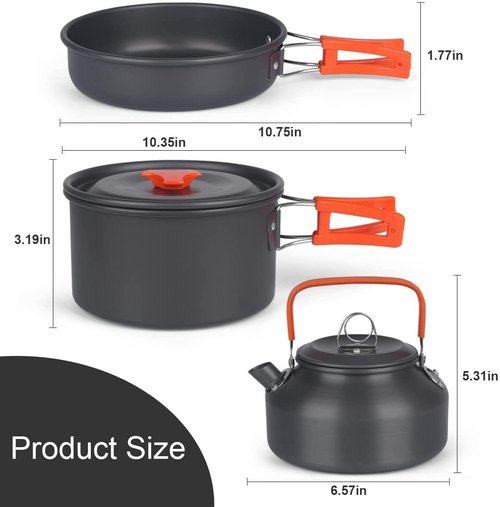 yoyomax 14pcs Camping Cookware Mess Kit, Non-Stick Lightweight Pots Set Stainless Steel Portable Outdoor Cookware for Camping Backpacking Hiking Outdoor Cooking and Picnic - Camp Accessories Equipment