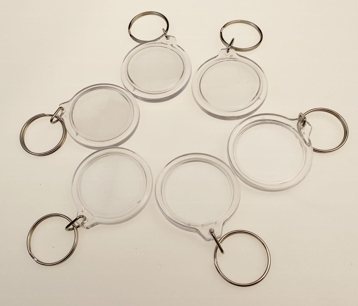 25Pcs Transparent 1.4 Inch Round Acrylic Photo Insert Keychain Blanks with Split Ring Circle Snap-in Photo Frame Keyring Blank Picture Keychains for Women and Men