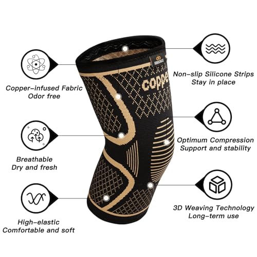 INDEEMAX Copper Knee Brace for Women Men Plus Size, 2 Pack Knee Compression Sleeve for Knee Pain, Arthritis, Running, Sports and Recovery Support, 2XL(26-28 Inch)