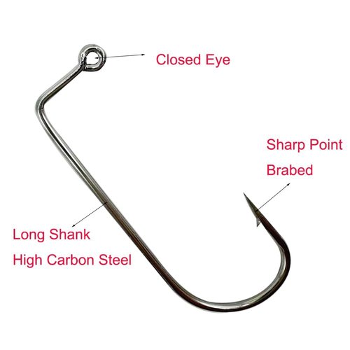 50pcs/100pcs Aberdeen 90 Degree Fishing Jig Hooks Long Shank Forged Barbarian Hooks High Carbon Steel Fishing Hooks for Freshwater & Saltwater Size: 6#-6/0# (6#-100pcs)