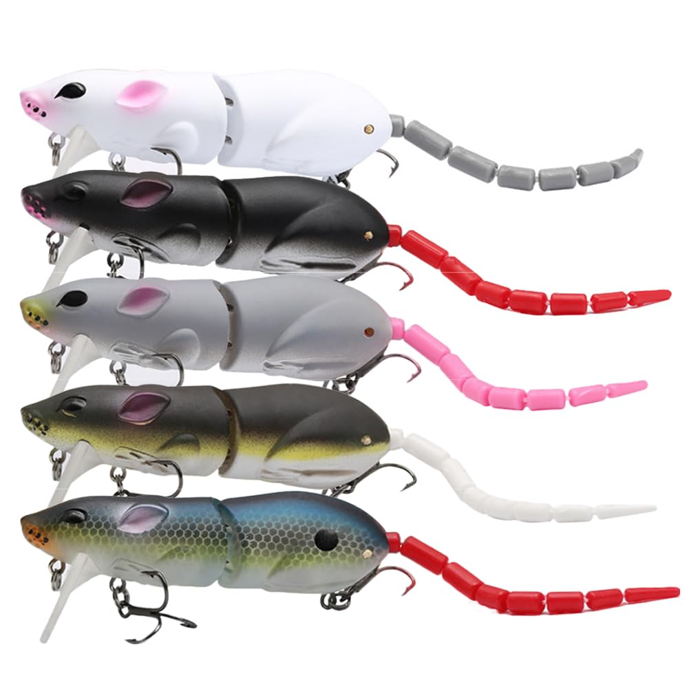 Gaderth 5pcs Mouse Fishing Lures with Treble Hooks, Multi Jointed Swimbaits, 15.5g/15.5cm Slow Sinking Minnow Artificial Fake Bait for Freshwater Saltwater Bass 5PCS