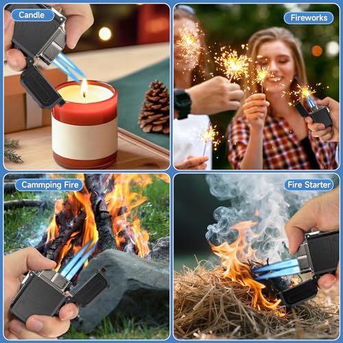 TOPAKY Torch Lighter, Waterproof Windproof Dual Flame Butane Lighter, Refillable Mini Gas Torch Lighter for Candle Fireworks Camping Hiking Tactical Gear (Not Prefilled)