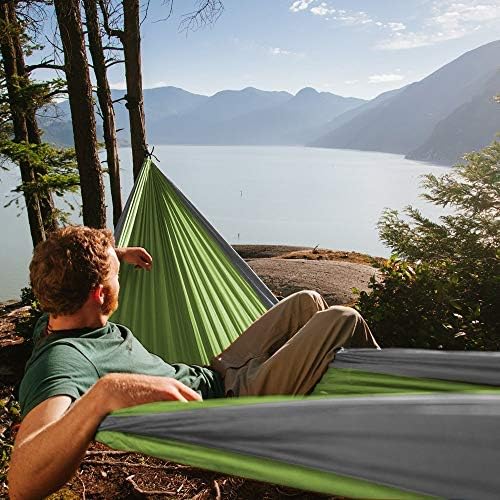 Neolite Double Camping Hammock - Lightweight Portable Nylon Parachute Hammock for Backpacking, Travel, Beach, Yard. Hammock Straps & Steel Carabiners Included (Orange/Blue)