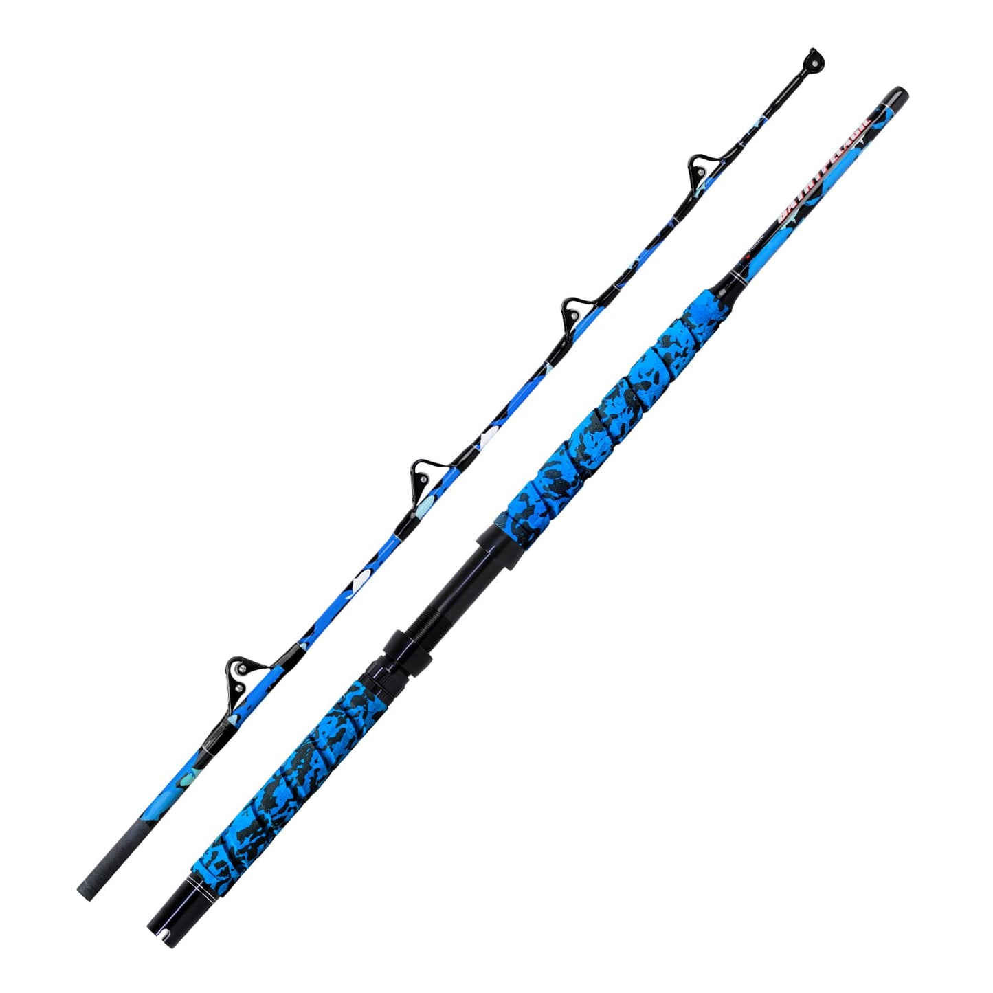 Fiblink Saltwater Fishing Rod 2Piece Offshore Trolling Rod Big Game Deep Sea Rod Conventional Boat Blue Camouflage Fishing Pole(5'6"30-50lbs)