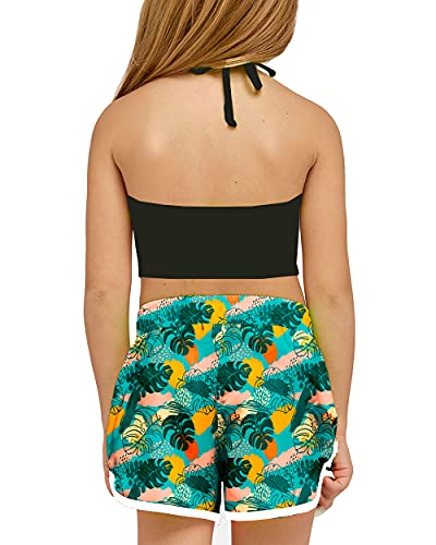 Kids Hawaiian Swim Board Shorts 11-12 Years Quick Dry Tropical Green