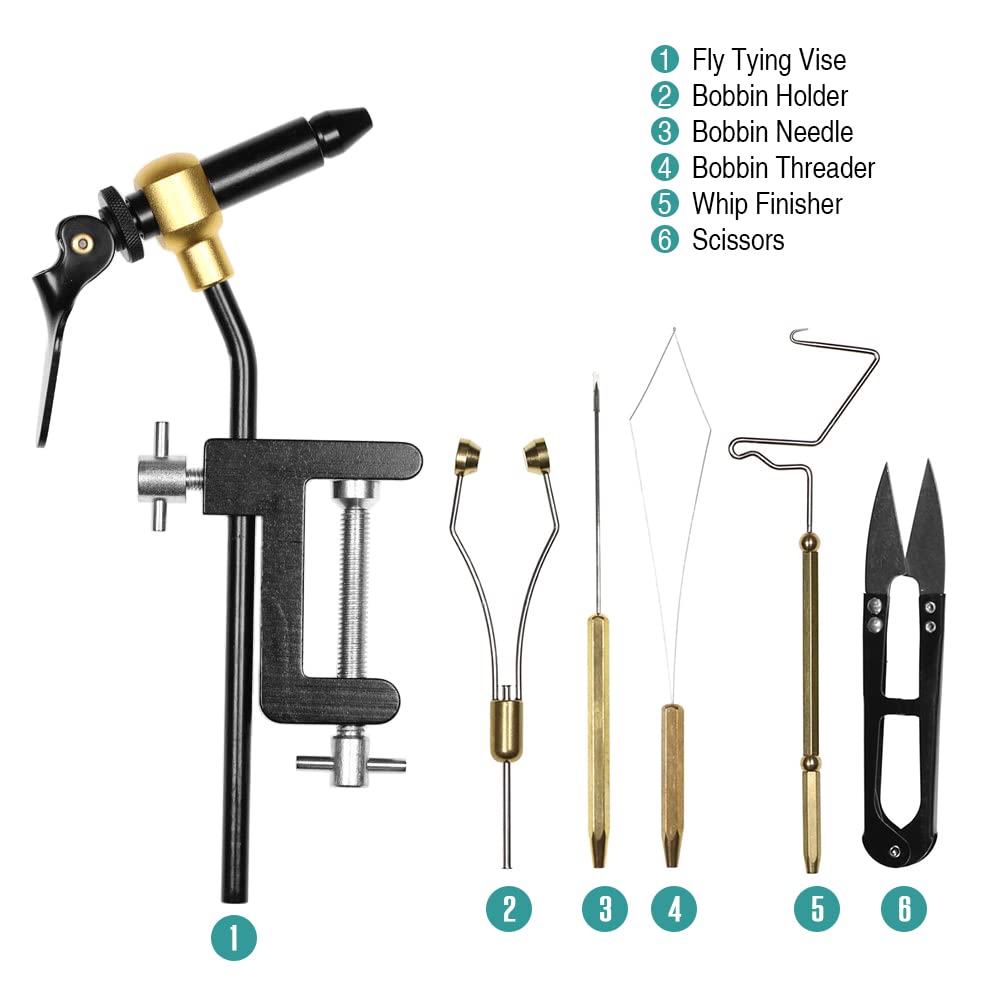 Lixada Fly Tying Tools Kit 5/6PCS with Fly Tying Vise Bobbin Holder Threader Needle Whip Finisher Scissors Fly Tying Kits for Flying Fishing Professionals Beginners