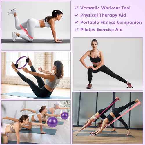 Pilates Ring Set with Resistance Bands Set, Pilates Ball, Sliding Disks ? Workout Equipment Home Gym Includes Complete Fitness Poster