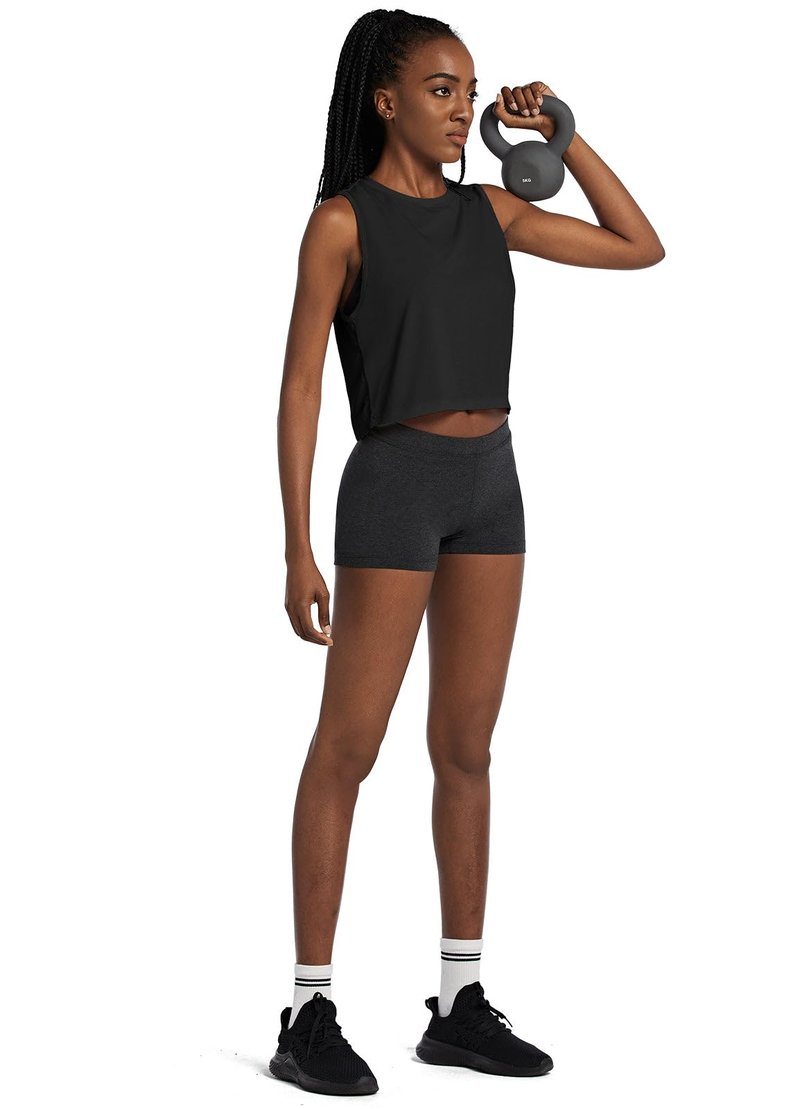 baleaf Workout Tops for Women Crop Tank Top Quick Dry Athletic Gym Exercise Sleeveless Shirts Muscle Yoga Loose Fit Black S