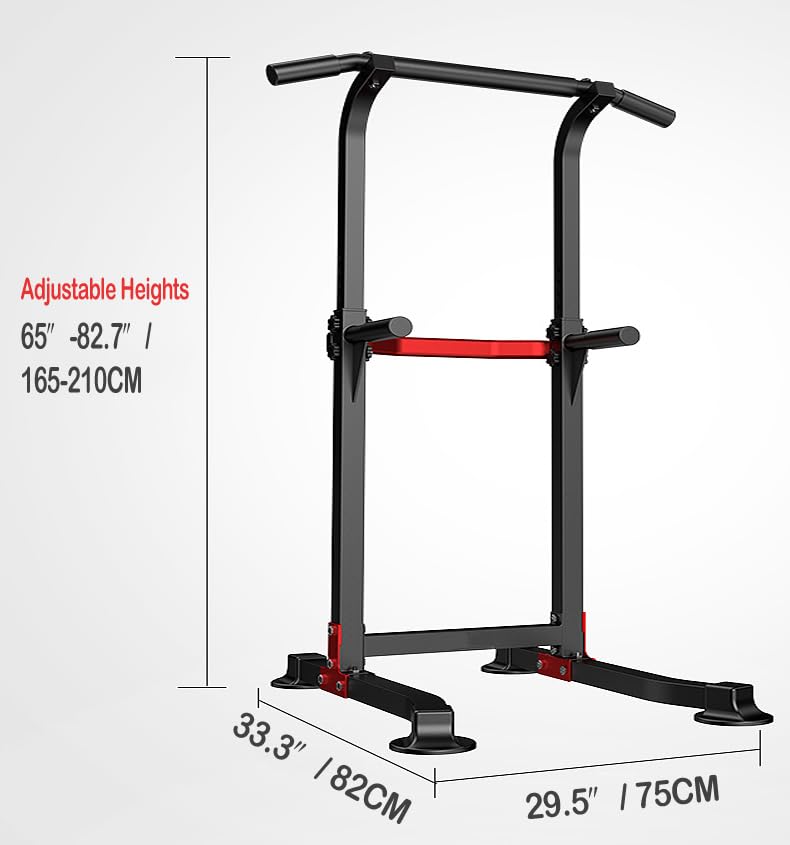EASY BIG Power Tower Dip Station Pull Up Bar - Multi-Purpose Home Gym Equipment with Adjustable Height and Non-Slip Foot Pads - 330lbs Capacity