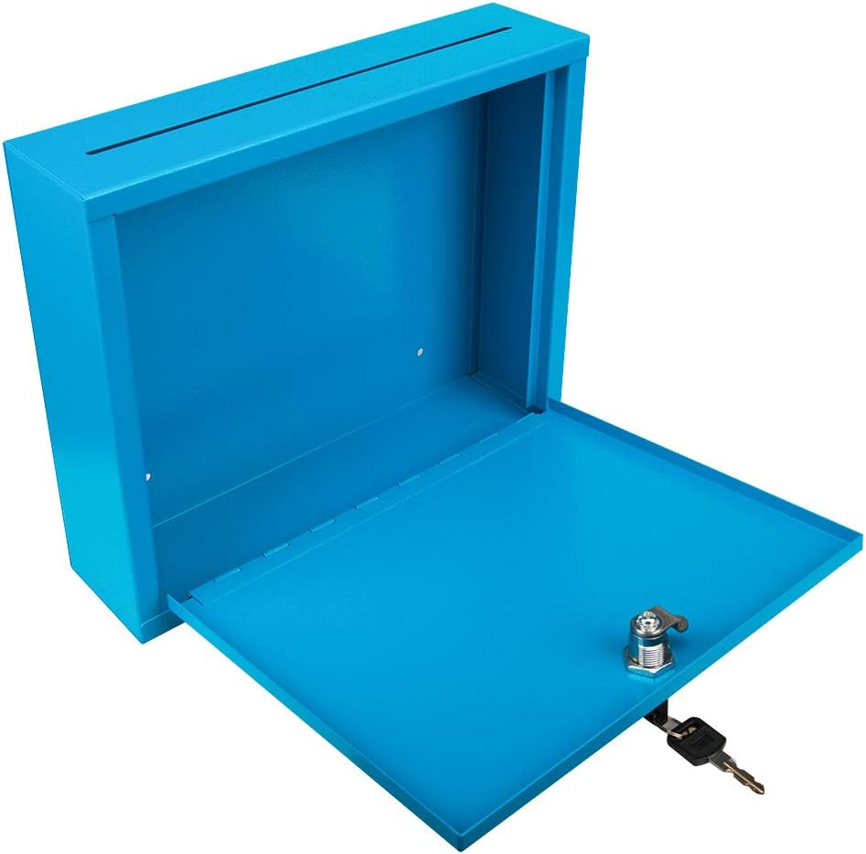 KYODOLED Suggestion Box with Lock and Slot, Small Locking Mailbox for Office, Wall Mount Safe Money/Key Drop Box with 50 Free Suggestion Cards, 9.8" W x 3" D x 7" H, Black