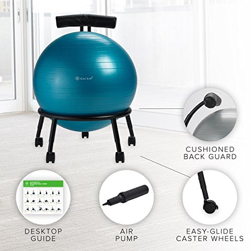 Gaiam Custom-Fit Balance Ball Chair - Exercise Stability Ball Adjustable Desk Chair for Home or Office with 55cm Yoga Ball, Air Pump, Exercise Guide and Satisfaction Guarantee