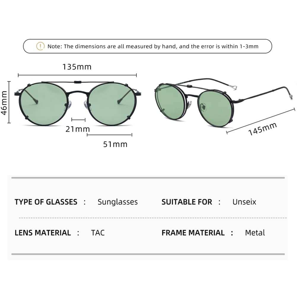 Flip Up Glasses with Polarized Sunglasses Lens Clip on Sun Glasses for Men Women Green Pink Blue