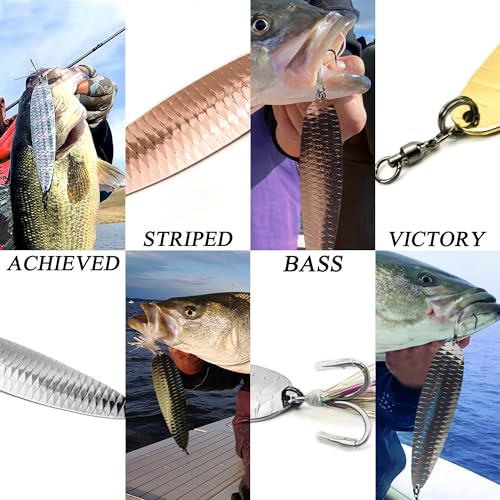 Magnum Flutter Spoons Large Fishing Lures Set - B4 - 7.5 Inch Gold Silver Rose Gold, 3 Pcs