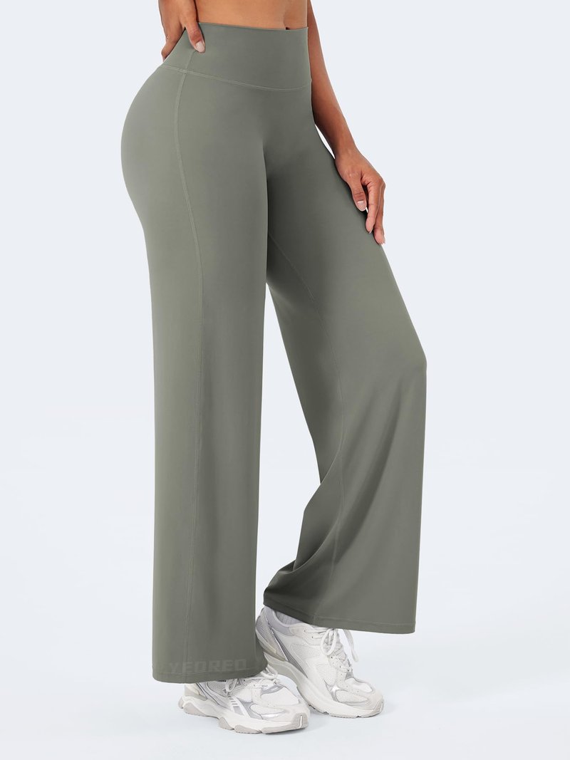 YEOREO Workout Leggings Womens No Front Seam Straight Leggings 29" High Waist Buttery Eddiy Gym Yoga Pants Gray Green L