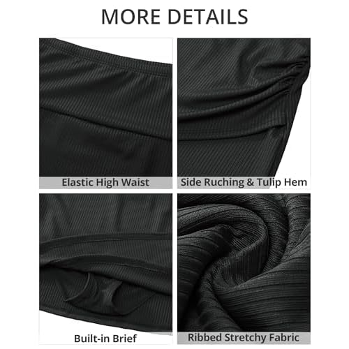 GRAPENT Women's High Waisted Bikini Swim Skirt Bottoms Ruched Ribbed Bathing Suit Skirts Tulip Tankini Swimsuit Bottom