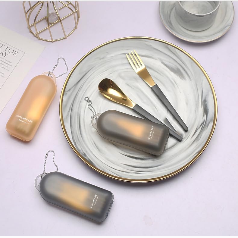 2Pack Folding Stainless Steel Cutlery Set with Case, Travel Foldable Collapsible Portable Tableware Utensil Spoon Fork Chopsticks for Picnic