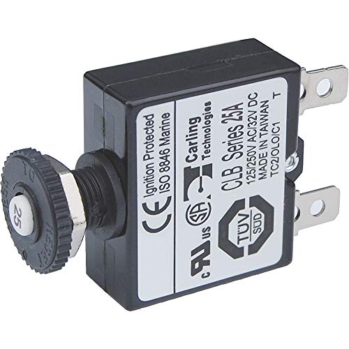 25 Amp DC Push Button Reset Circuit Breaker with Quick Connect Terminals - Waterproof