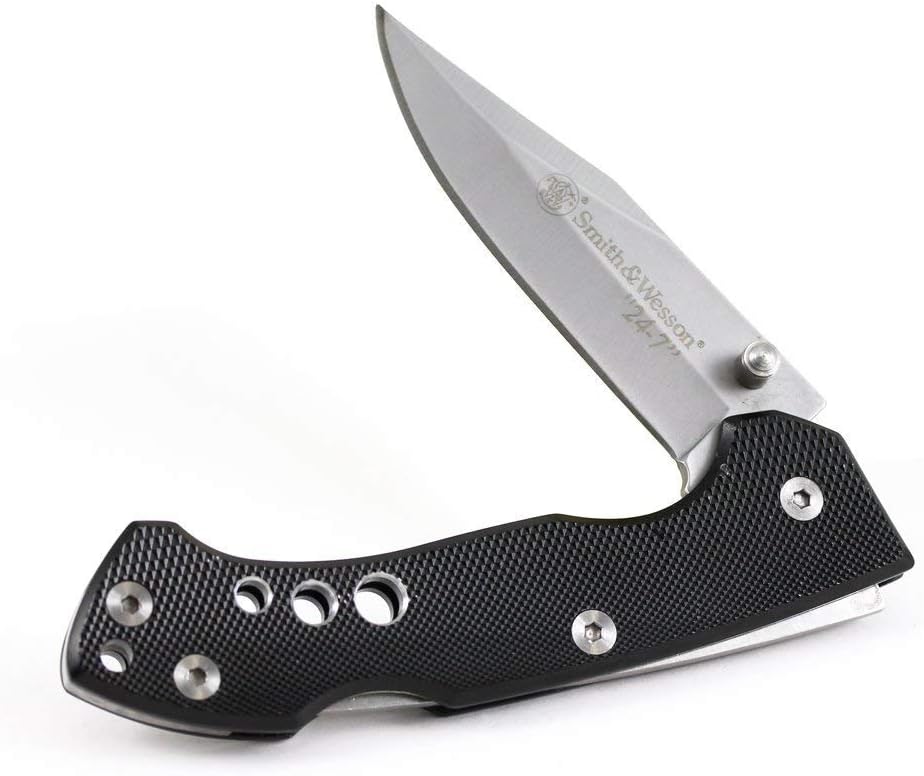Smith & Wesson 24/7 CK109 7.4in High Carbon S.S. Folding Knife with 3in Clip Point Blade and Aluminum Handle for Outdoor, Tactical, Survival and EDC