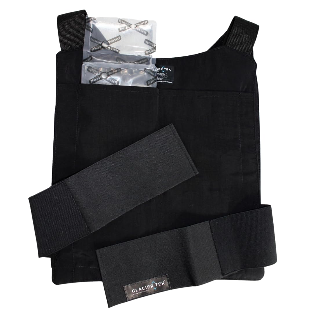 Glacier Tek Concealable Cooling Vest, 59 Degrees for 2.5 hours 8 Cool Packs, recharge in 30 minutes