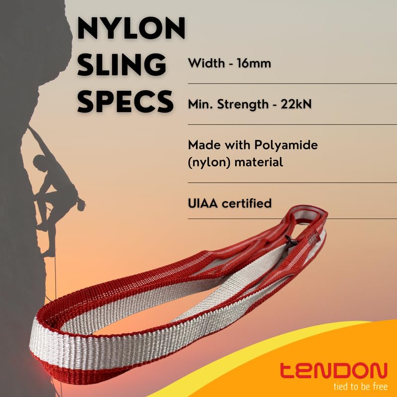 Tendon Nylon Sling - UIAA and CE Certified Rock Climbing Sling - Great for Anchors, Trad Climbing, and Alpine Draws - 16 mm x 180 cm
