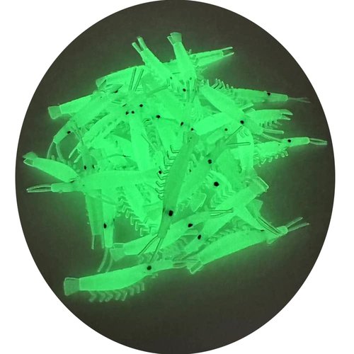 100pcs Shrimp Lure Red/Pink/Glow Green Color Silicone Shrimp Baits Soft Lure Worms Luminous Simulation Prawn Shrimps Size: 0.5g 4.3cm (Luminous Green)