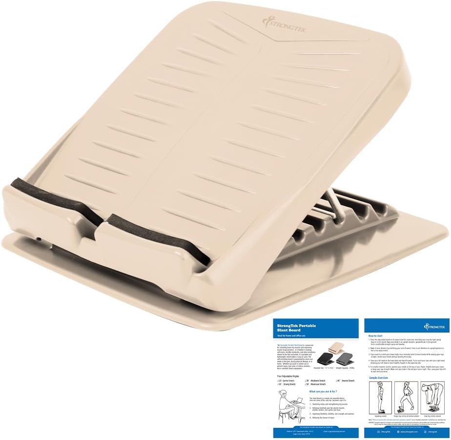 StrongTek Portable Slant Board, Lightweight 3.7 lbs, 5-Level Adjustable Calf Stretch Board (20°–50°) with Non-Slip Surface for Safe Stretching, Improved Ankle Flexibility, Balance & Rehab Anywhere