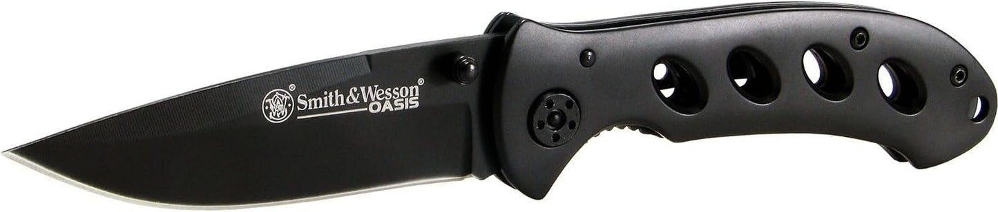 Smith & Wesson Oasis SW423B 7.5in S.S. Folding Knife with a 3.2in Drop Point Blade and Titanium Coated Handle for Outdoor, Tactical, Survival and EDC
