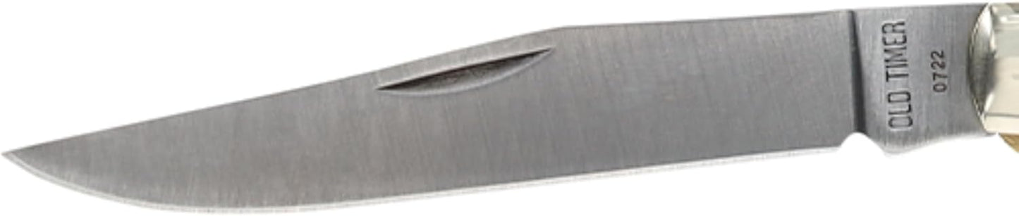 Old Timer 194OT Gunstock Trapper Lockblade Traditional Folding Pocket Knife with 3.1in Clip Point Blade, Nickel Silver Bolsters, and Sawcut Handle for Hunting, Camping, Whittling, EDC, and Outdoors