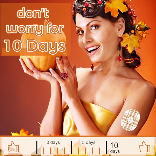 Geiserailie 32 Pcs Fall Adhesive Patches Compatible with Dexcom G7 Over Patches Waterproof and Sweatproof Sensor Cover Thanksgiving Flexible and Breathable Pre-Cut Tape Stickers