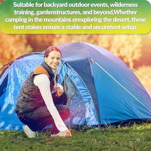 Tradesparker Tent Stakes 12-Pack 8 Inch Heavy Duty Garden Stakes Canopy Anchors - Includes Ropes for Camping Tents, Pop Up Canopies and Outdoor Events, Red