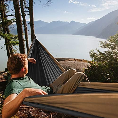 Neolite Double Camping Hammock - Lightweight Portable Nylon Parachute Hammock for Backpacking, Travel, Beach, Yard. Hammock Straps & Steel Carabiners Included (Orange/Blue)