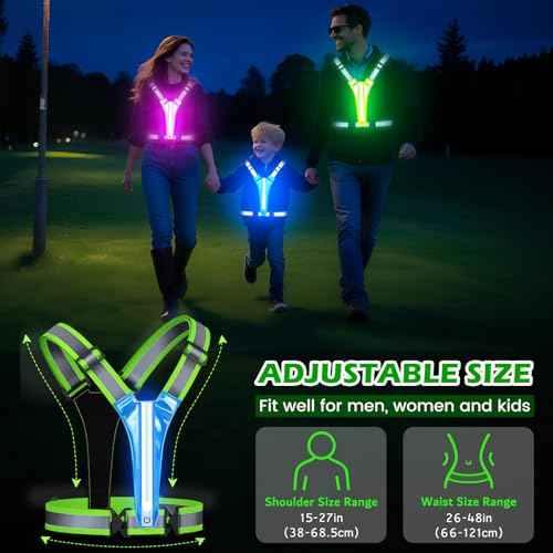 LED Reflective Running Vest, Light UP Reflective Vest, Safety Light Gear for Night Walking Cycling for Women Men Kid