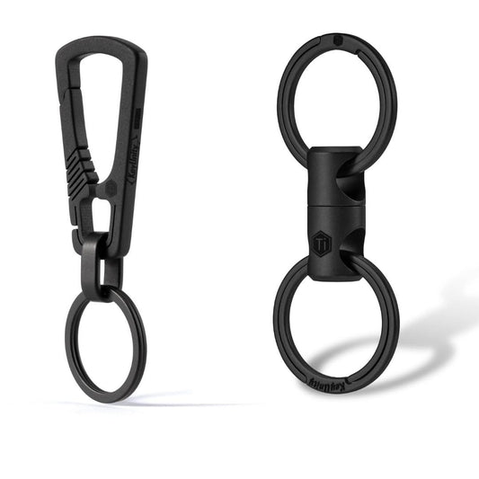 KeyUnity KM04 Titanium Carabiner Keychain Clip & KA15BK Double-end Swivel Keychain Key Ring Connector Bundle