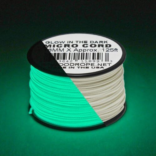 Glow in the Dark Micro Paracord - 125ft Braided Cord, 1.18mm Diameter, Reflective Options