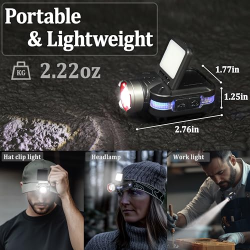 ISUNMEA Hard Hat Clip Lights, 2-Pack 800lm Rechargeable Clip on Cap Lights, 180¡Æ Adjustable Waterproof Bright Headlamp Flashlight Led Hat Light for Running, Fishing, Camping, Hunting, Working