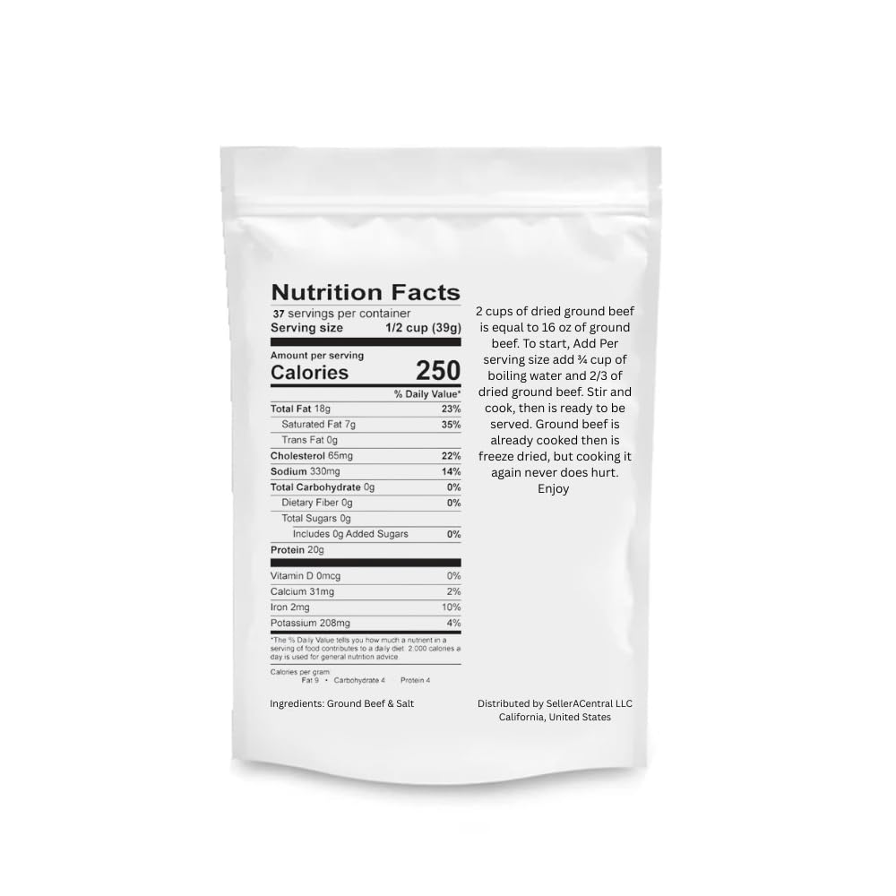 Freeze Dried USDA Ground Beef | Pre-Cooked Shelf Meat for Survival Emergency Food Supply, Meal Prep, MRE and Backpacking/Camping | Made in USA | Shelf Live 25+ Years | 32 Oz