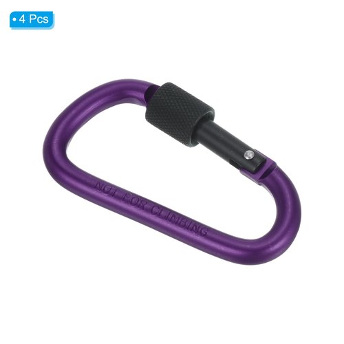 PATIKIL Locking Hook 3", 4 Pack Aluminum D Ring Shape Clip Screw Gate Lock Quick Link for Keychain Outdoor Camping Hiking, Purple