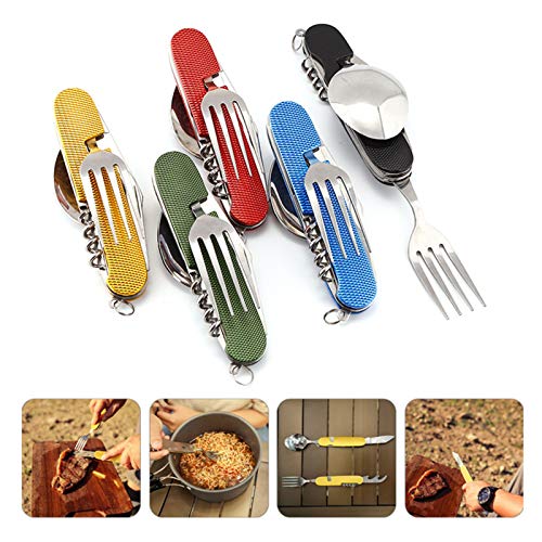 6-in-1 Multi-Function Camping Utensil Set Black + Green Detachable Spoon Fork Knife