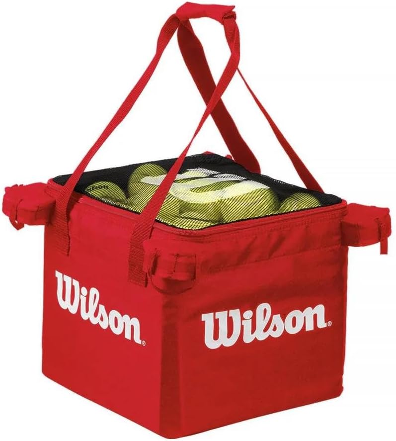 Wilson Teaching Cart Traveler with Red Bag, Holds 150 Tennis Balls, Zippered Top, Foldable Cart, 3.9 x 9.4 x 19.6 in