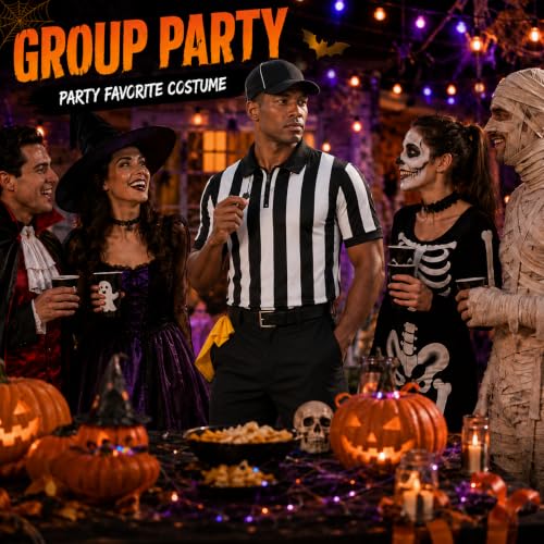 Large Referee Costume Set with Shirt, Hat, Penalty Flag & Whistle - Unisex Sports Costume