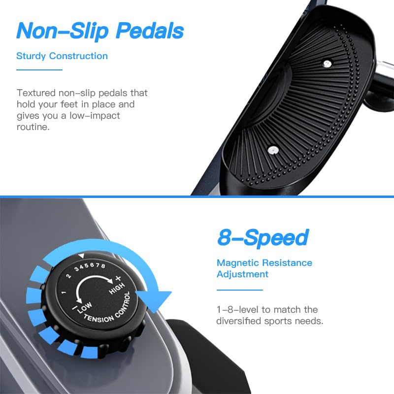 Under Desk Mini Elliptical Electric Leg Exerciser While Sitting for Seniors Elderly, Portable Seated Motorized Foot Bike Pedal Exerciser, Small Compact Elliptical Machine with Resistance Home Fitness
