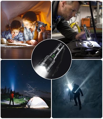 High Lumens Rechargeable LED Flashlight with Zoom, Waterproof, 6 Modes for Camping Emergency