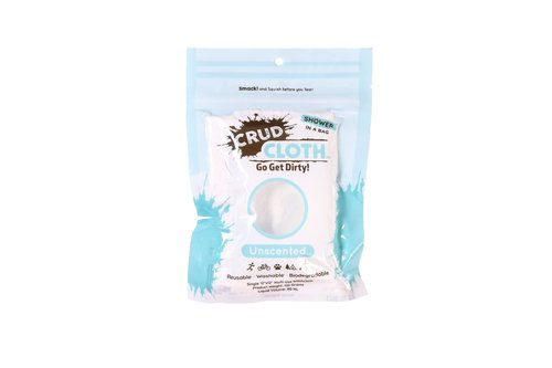 Crud Cloth Shower In A Bag | Unscented (Pack of 7) | Biodegradable No Rinse Bathing Wipes For Camping, Backpacking, and Travel. Pre Soaped Disposable Washcloths and Body Wipes