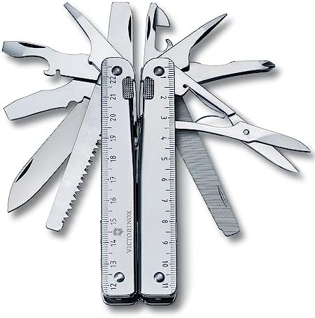 Victorinox Swiss Tool Swiss Army Knife, 24 Function Swiss Made Multi-Tool with Needle-Nose Pliers, Wire Cutters and Large Blade - Silver