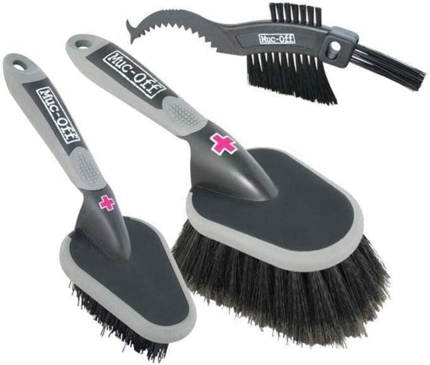 Muc-Off 220 3 Piece Premium Brush Kit - Includes 3 Bike Cleaning Brushes With Durable Nylon Bristles And Ergonomic Rubberised Handles To Minimise Impact