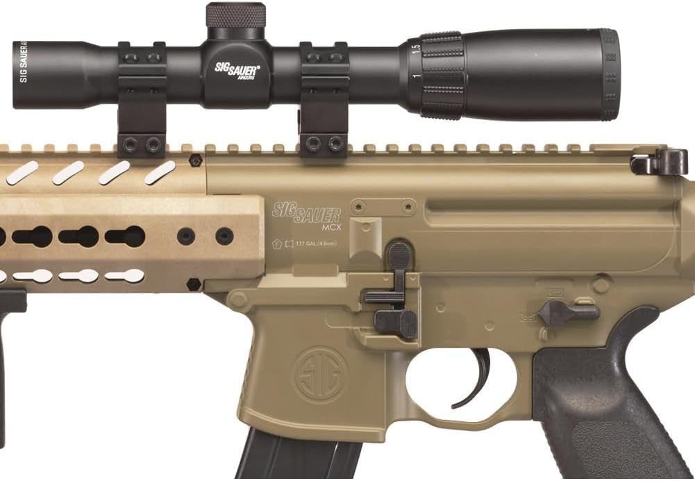 Sig Sauer Hunting Firearm Air Rifle 177 Cal CO2 Powered FDE 30 rd Pellet Mag 14x24mm AirScope Hunting Firearm Handguard 600 FPS