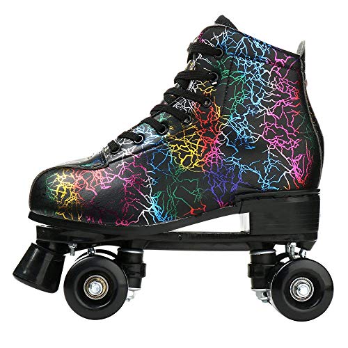 Lightning Black Roller Skates for Men Women 38 High-Top Double-Row Light Up Shoes