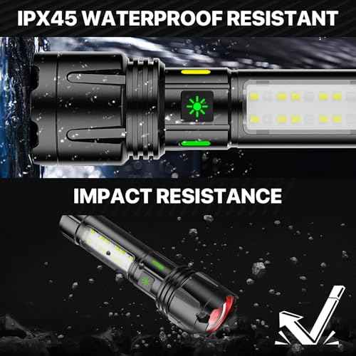 Rechargeable Flashlights High Lumens, Powerful LED Tactical Flashlight Super Bright 5 Modes, Waterproof Camping Flashlight Zoomable USB C, for Emergency Hiking Home Gift, 1 Pack